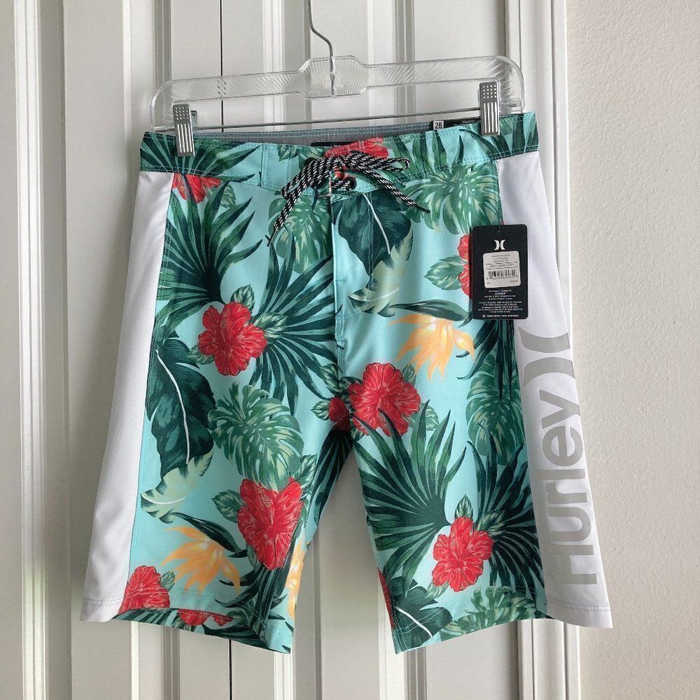 Hurley Men's Hibiscus floral Pockets 4-way stretch board shorts NWT size 28